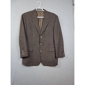Nordstrom Wool Cashmere Blend Brown Houndstooth LS Button Up Blazer Men's 42R